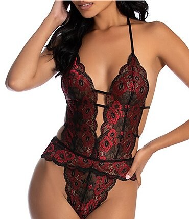 Image of In Bloom by Jonquil Two Tone Deep V-Neck Lace Teddy