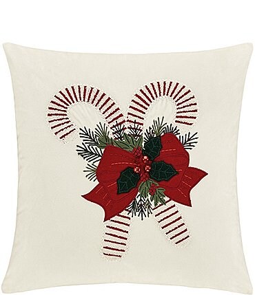 Image of J. Queen New York Holiday Collection Candy Cane Square Decorative Pillow