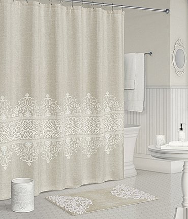 Image of J. Queen New York Lauralynn Damask Chainstitch Embroidered  Shower Curtain