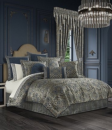 Image of J. Queen New York Weston Blue Bedding Collection Woven Damask Print Comforter Set