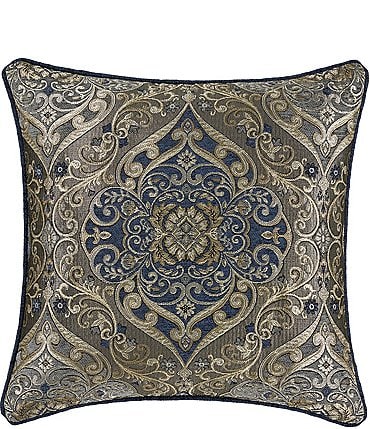 Image of J. Queen New York Weston Blue Reversible Jacquard Damask Print Square Pillow