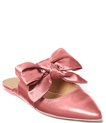 Image of Jack Rogers Heidi Leather Satin Bow Detail Flat Mules