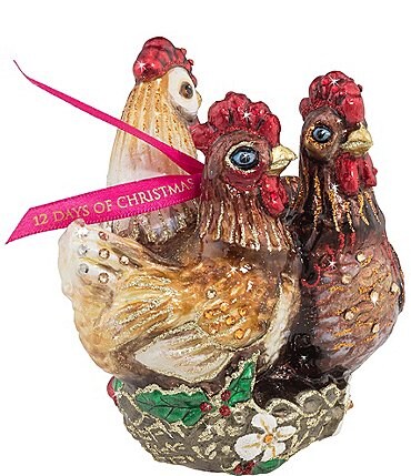 Image of Jay Strongwater Holiday Collection Three French Hens Glass Ornament