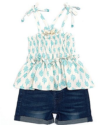 Image of Jessica Simpson Baby Girl 12-24 Months  Smocked Tank  And Denim Short 2-Piece Set