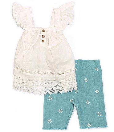 Image of Jessica Simpson Baby Girls 12-24 Months  Daisy Knit Scallop Top with Bermuda Legging Set