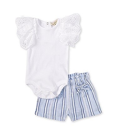 Image of Jessica Simpson Baby Girls Newborn-9 Months Layette Eyelet Bodysuit and Shorts Set