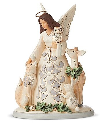Image of Jim Shore Heartwood White Woodland Collection Angel With Animals Figurine