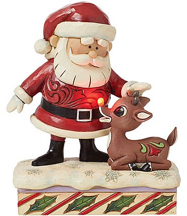 Image of Jim Shore Rudolph Traditions Collection LED -Lighting Santa Petting Rudolph Figurine