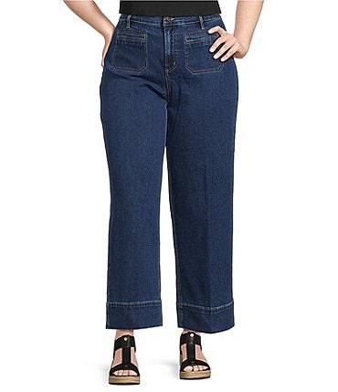 Image of John Mark Plus Size Mid Waist Wide Leg Patch Pocket Denim Pants