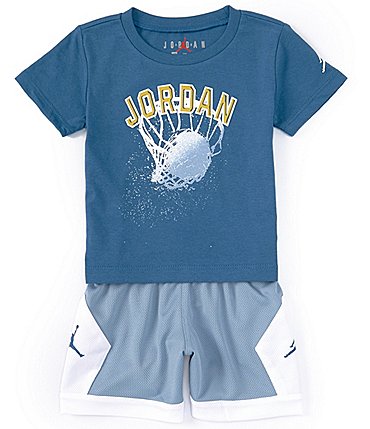 Image of Jordan Baby Boys 12-24 Months Short Sleeve Basketball Hoop Knit T-Shirt & Solid Knit Shorts Set