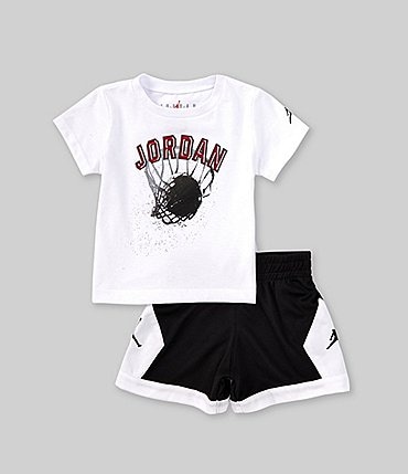 Image of Jordan Baby Boys 12-24 Months Short Sleeve Basketball Hoop Knit T-Shirt & Solid Knit Shorts Set