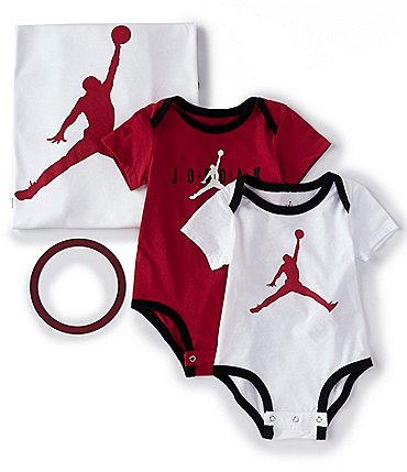 Image of Jordan Baby Boys Newborn Short-Sleeve Jumpman 2-Pack Bodysuits & Milestone Blanket Gift Set