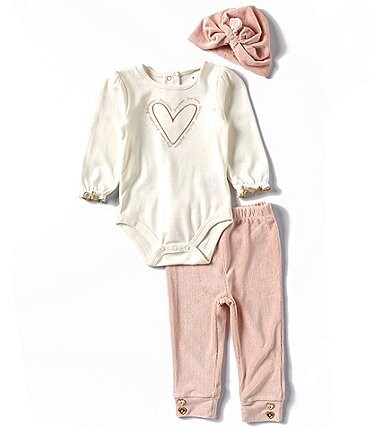 Image of Juicy Couture Baby Girls Newborn-6 Months Long Sleeve Heart-Motif Bodysuit & Leggings Set
