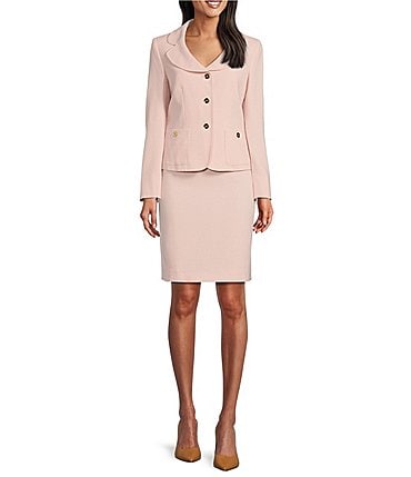 Image of Nipon Boutique Textured Crepe Notch Lapel Patch Pocket Button Front Jacket Skirt Set