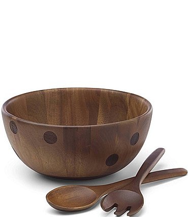 Image of kate spade new york All in Good Taste Deco Dot Acacia Wood Salad Bowl with Servers