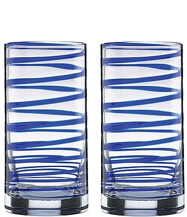 Image of kate spade new york Charlotte Street Blue Spiral Highball Glass Pair