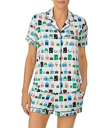 Image of kate spade new york Pack Your Bags Short Sleeve Notch Collar Brushed Jersey Shorty Pajama Set