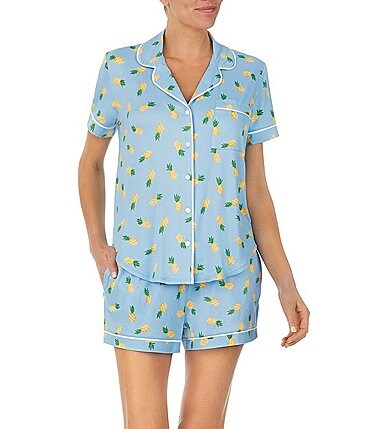 Image of kate spade new york Pineapple Toss Print Short Sleeve Notch Collar Jersey Knit Shorty Pajama Set