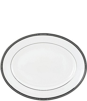 Image of kate spade new york Union Street Striped & Dotted Platinum 13" Oval Platter