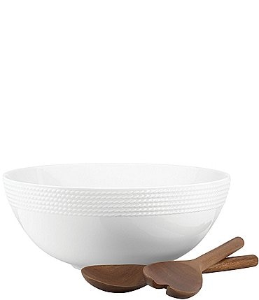 Image of kate spade new york Wickford Porcelain Salad Serving Bowl with Wooden Servers