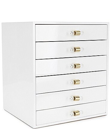 Image of Kendra Scott Tall Antique Brass Jewelry Box In White Lacquer