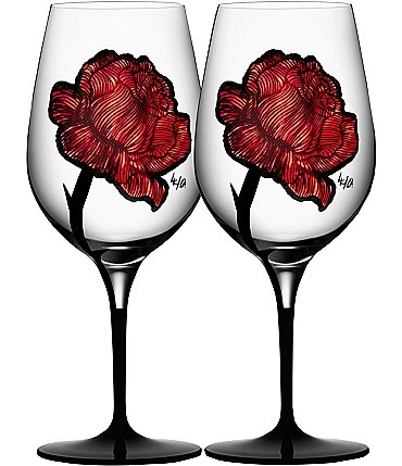 Image of Kosta Boda Rose Tattoo Wine Glass, Set of 2