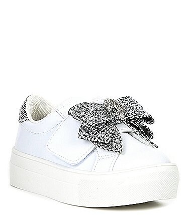 Image of Kurt Geiger London Girls' Laney Leather Crystal Bow Sneakers (Infant)