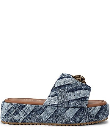 Image of Kurt Geiger London Kensington Denim Quilted Puff Platform Slide Sandals