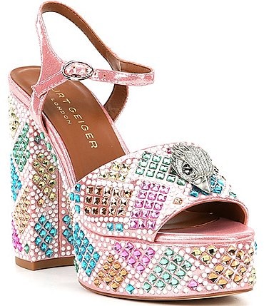 Image of Kurt Geiger London Kensington Glitz Rainbow Rhinestone Platform Sandals