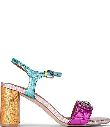 Image of Kurt Geiger London Kensington Langley Colorblock Metallic Leather Block Heel Dress Sandals