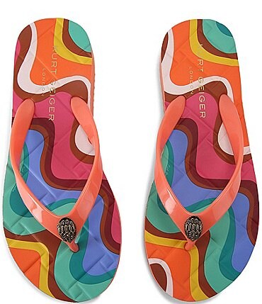 Image of Kurt Geiger London Kensington Q Printed Logo Ornament Platform Thong Flip Flops