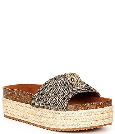 Image of Kurt Geiger London Kensington Rhinestone Platform Espadrille and Cork Slides