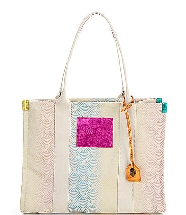 Image of Kurt Geiger London Medium Pink Metallic Logo Rainbow Geometric Pattern Southbank Tote Bag