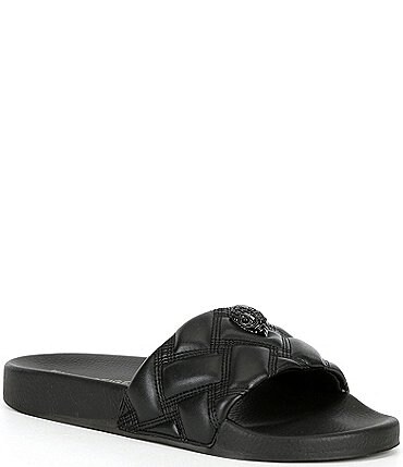 Image of Kurt Geiger London Meena Eagle Head Ornament Quilted Pool Slides