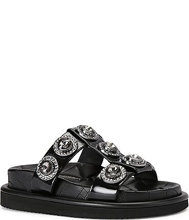 Image of Kurt Geiger London Orson Crystal Leather Oversized Studded Jewel Slide Sandals
