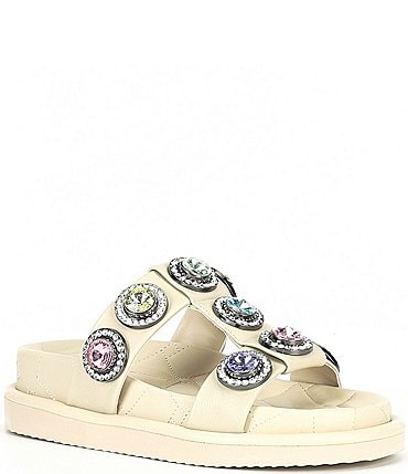 Image of Kurt Geiger London Orson Leather Oversized Rainbow Studded Jewel Slide Sandals