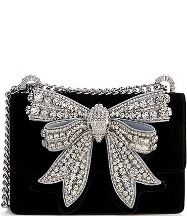 Image of Kurt Geiger London Small Shoreditch Velvet Rhinestone Bow Chain Strap Crossbody Bag