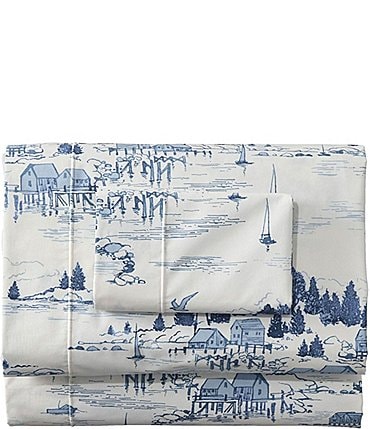 Image of L.L.Bean Coastal Landscape Printed Cotton Percale Sheet Set
