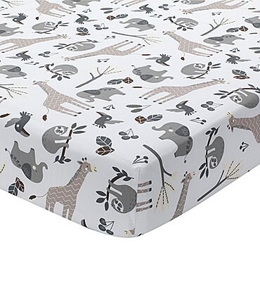 Image of Lambs & Ivy Baby Jungle Animals Cotton Fitted Crib Sheet