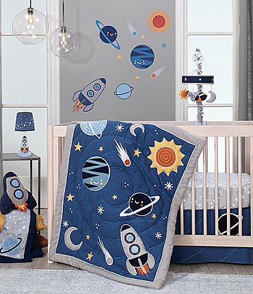 Image of Lambs & Ivy Milky Way Collection Space Galaxy 4-Piece Nursery Baby Crib Bedding Set