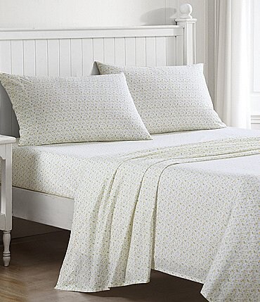 Image of Laura Ashley 200-Thread Count Evie Yellow Cotton Percale Sheet Set