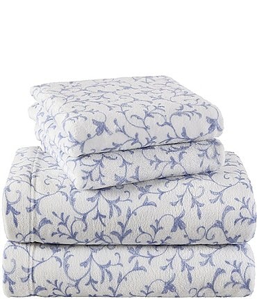 Image of Laura Ashley Annas Scroll Plush Fleece Blue Sheet Set
