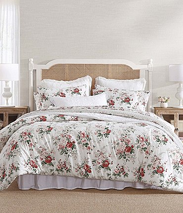 Image of Laura Ashley Ashfield Red And Green Cotton Flannel Reversible Comforter Mini Set
