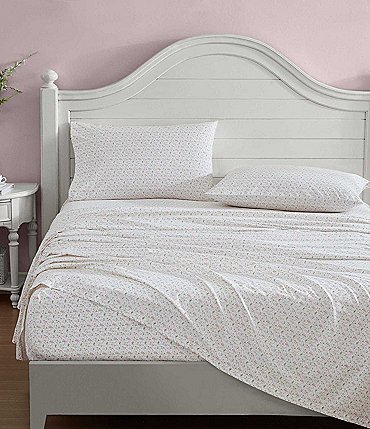 Image of Laura Ashley Evie Pink Cotton Printed Percale Sheet Set