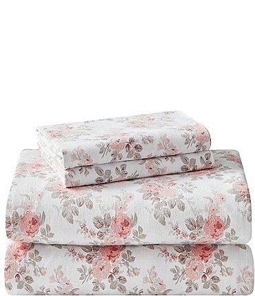 Image of Laura Ashley Lisalee Cotton Flannel Floral Print Sheet Set