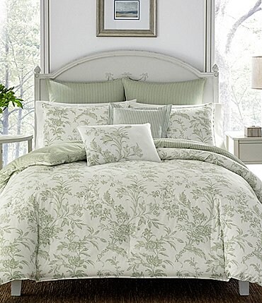 Image of Laura Ashley Natalie Sage Floral Toile Duvet Cover & Sham Set