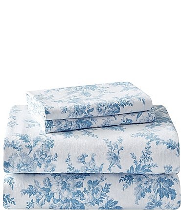 Image of Laura Ashley Vanessa Floral Chinoiserie Flannel Cotton Sheet Set