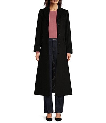 Image of Lauren Ralph Lauren Single Breasted Wool Blend Notch Collar Maxi Coat