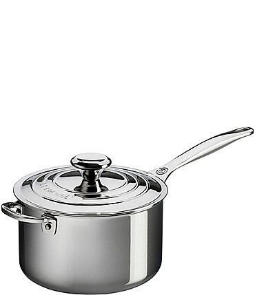 Image of Le Creuset 4-Quart Stainless Steel Saucepan with Lid & Helper Handle