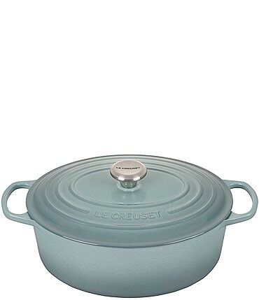 Image of Le Creuset 6.75-Quart Signature Oval Dutch Oven with Stainless Steel Knob, Sea Salt